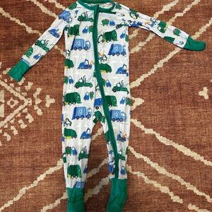 Little Sleepies Green and White Recycling Print Footie Pajamas